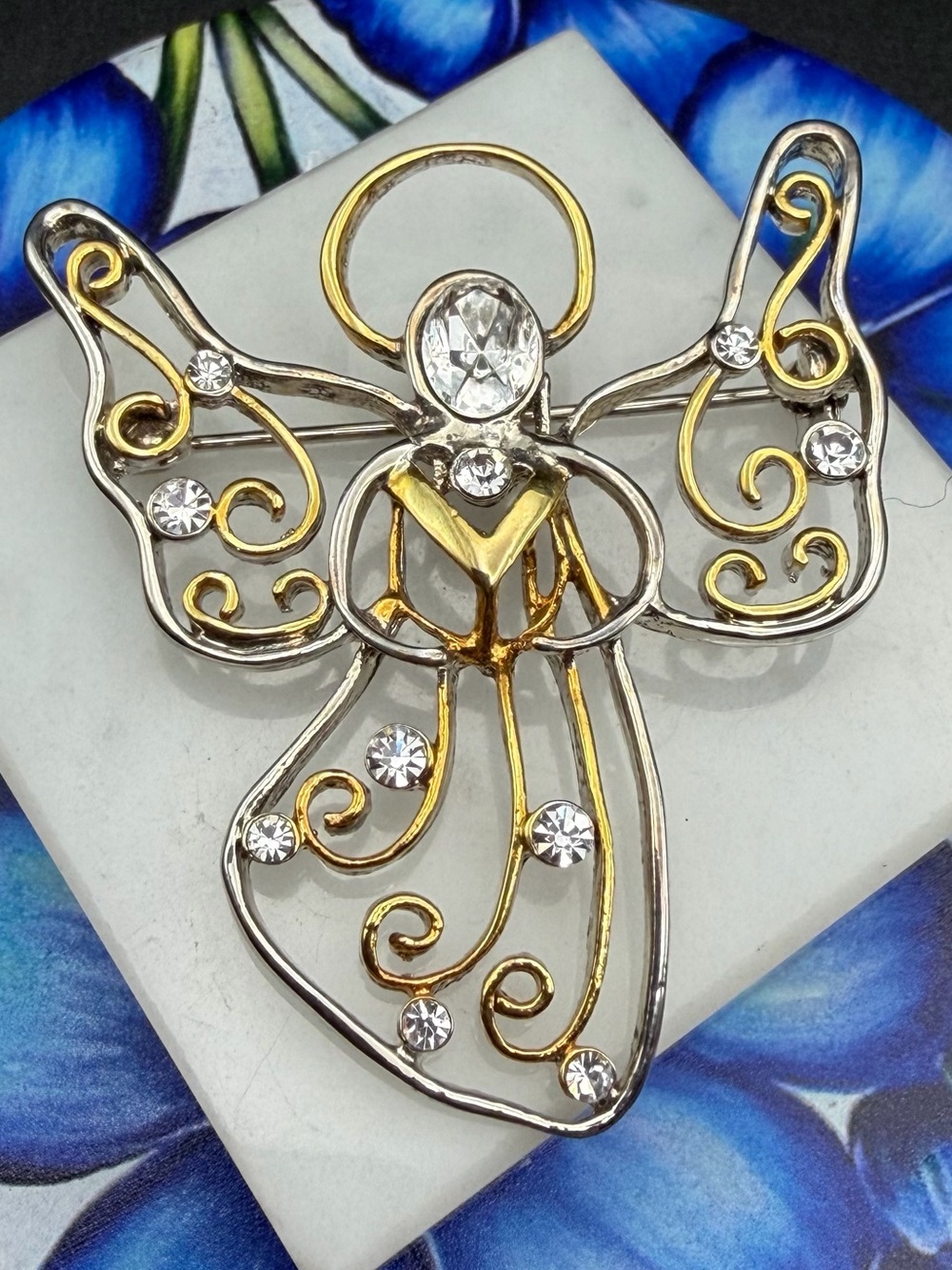 Eisenberg Ice Angel Brooch #405 gold silver tone